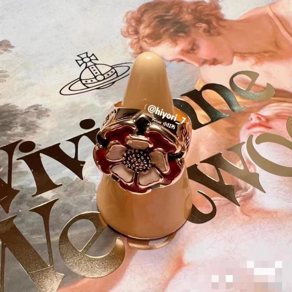 Gilt Copper Cloisonné Enamel Tudor Rose Ring Inspired by Empress Dowager Cixi's Vintage Style