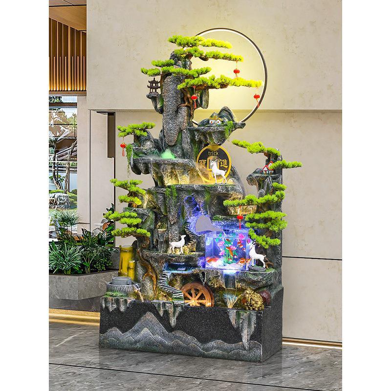 Large Feng Shui Rockery Water Fountain with Wheel for Living Room and Villa Décor