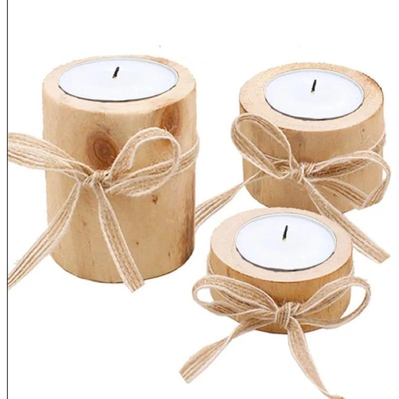 1/3PCS modern minimalist style wood color creative wooden cylindrical candlesticks, floral potted ornaments decorative parts