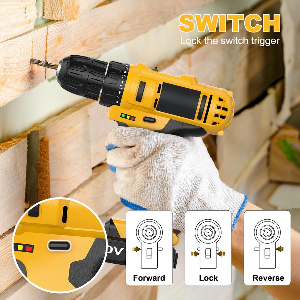 20V Keyless Cordless Drill Set Electric Screwdriver Mini DIY Variable Speed Brushed Motor Battery Power Source EU Warehouse