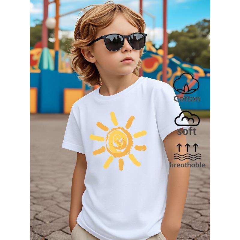 European Sizes Boys' T-Shirt Sun with Baby In Center Machine Washable, Suitable for All Seasons, Ideal for Outdoor Activities,