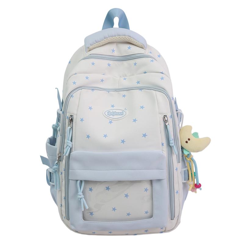 

Junior High School Student Star Print Schoolbag Color Block Women s Large Capacity Backpack чорний