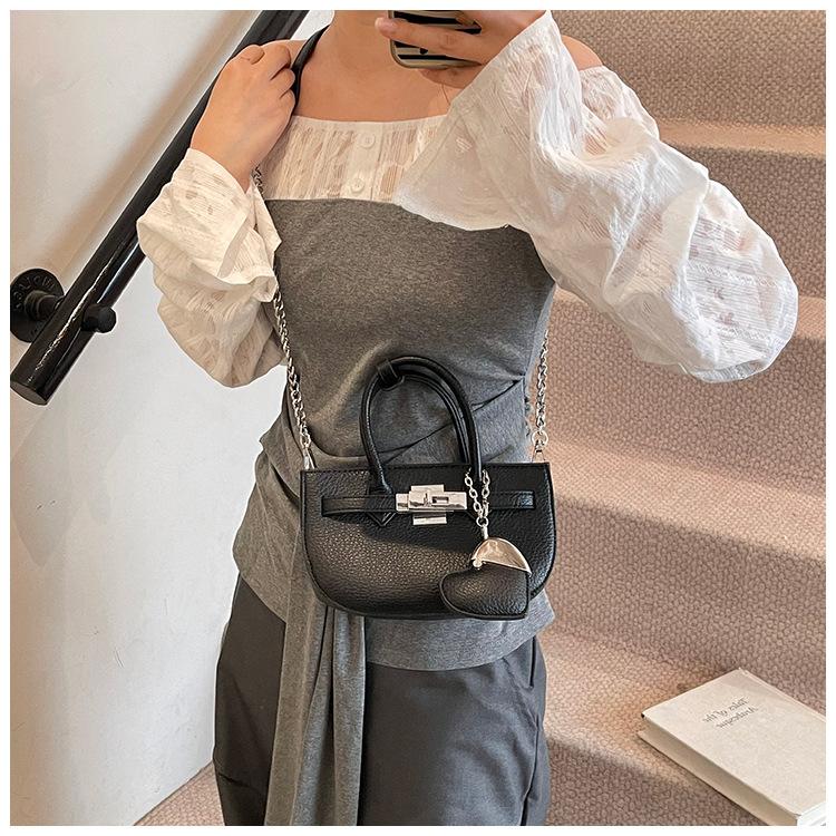 Versatile Lychee Pattern Hand Bag Women's 2025 New Fashion Chain Platinum Bag Summer Senior Messenger Bag