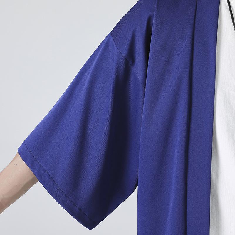 2023 Men's Casual Chinese Style Ice Silk Cardigan - Solid Color, Loose Fit, Three-Quarter Sleeves