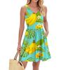 Women's Summer Fashion Casual V-Neck Pleated Stitching Hawaiian Floral Print Sleeveless Pocket Vest Dress