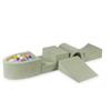 Foam Playground with Bridge and Pool Micro Velvet Soft Light Mint + 100 Balls: White, Silver, Powder Pink, Yellow, Light Blue