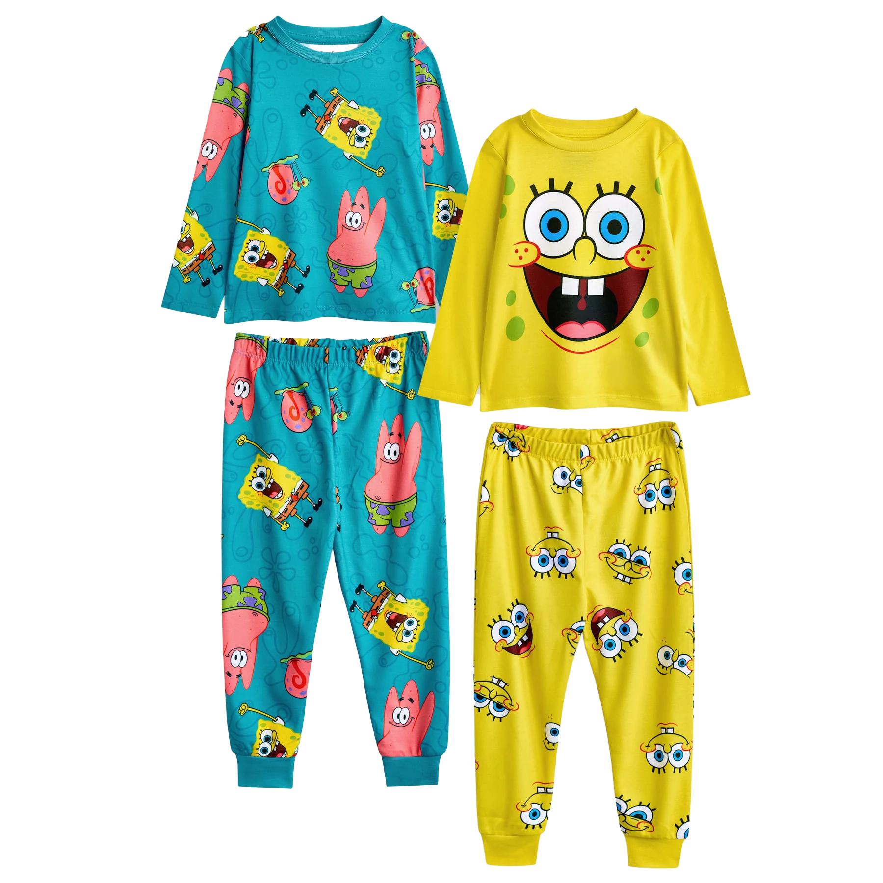 Pigiama lungo con stampa integrale di SpongeBob SquarePants per bambini/ragazzi (Confezione da 2) 3-4 Years nero