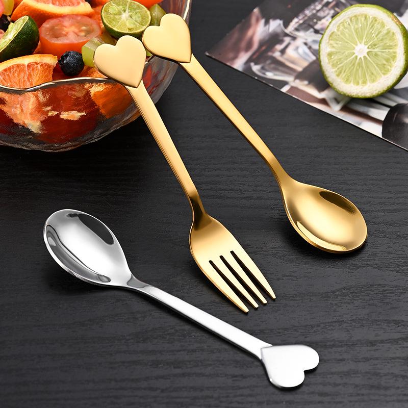 Stainless Steel Heart-Shaped Dessert and Fruit Fork Set for Kids