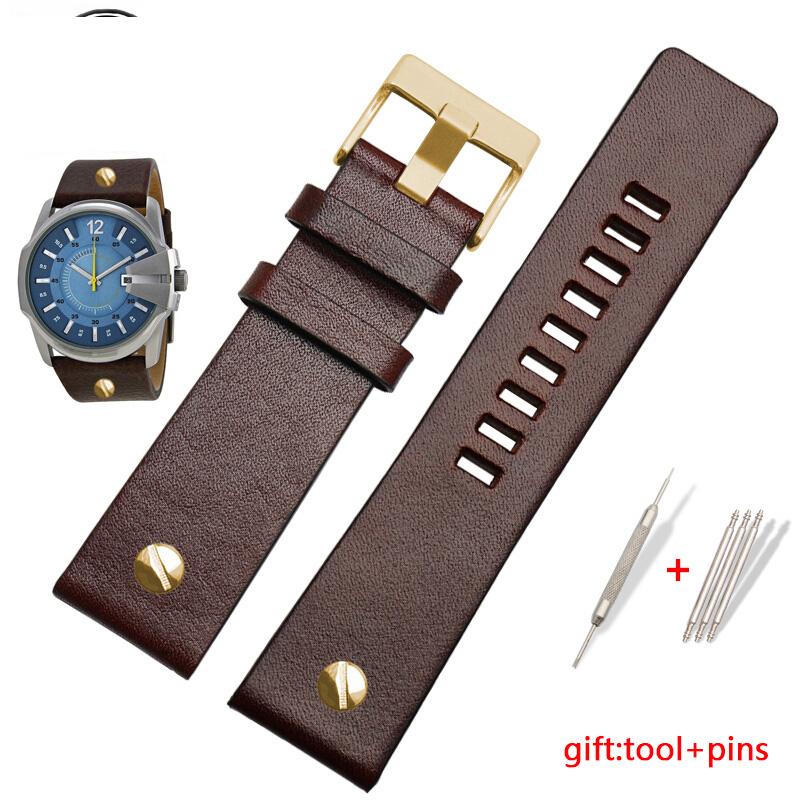 Genuine leather watchband For Diesel DZ4343/4405/7257/4423/1657 watchband 22 24 26 28 30 32 34mm cow leather with rivet straps
