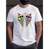 Men'S Ice Cream Hi Fiving Wrinkle Graphic T-Shirt - Black Casual Summer Tee with Ice Cream Cone & Joyful Faces Design, Short Sleeve Round Neck