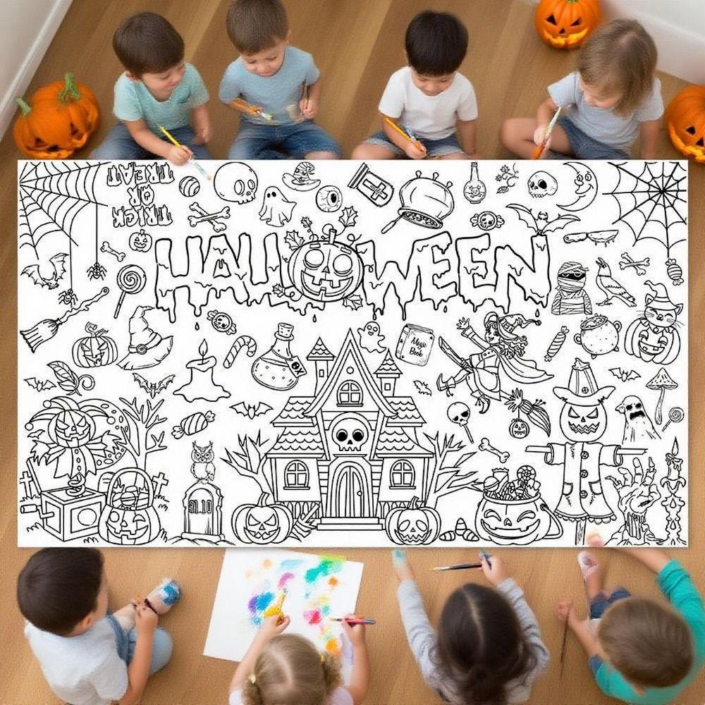 Kreslený Halloweenský Graffiti Ubrus Kreativní Velké Omalovánky Strašidelný Dům