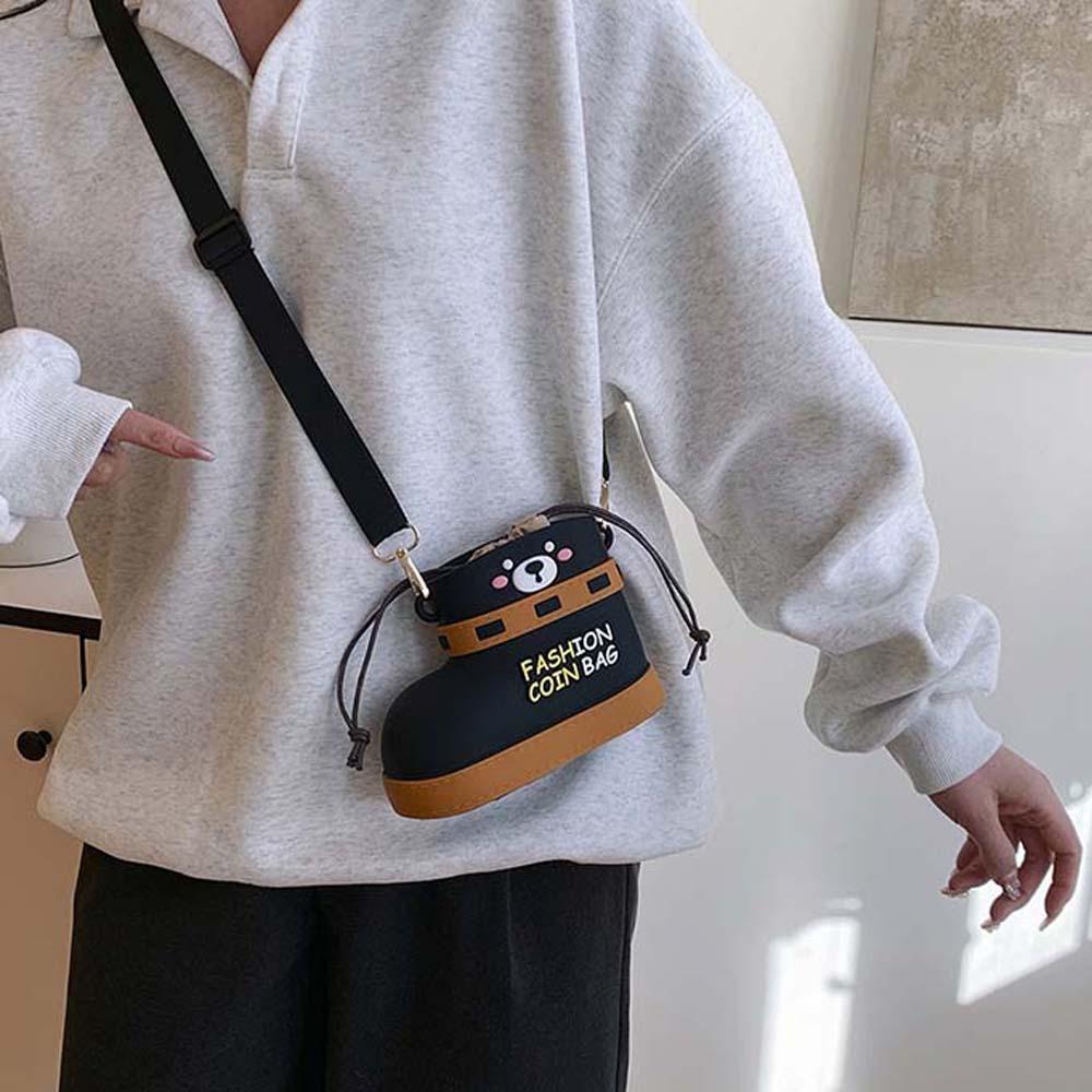 Cute Small Shoes Shape Bag Versatile Waterproof Cartoon Pouch Bear Boots Drawstring Bag Work