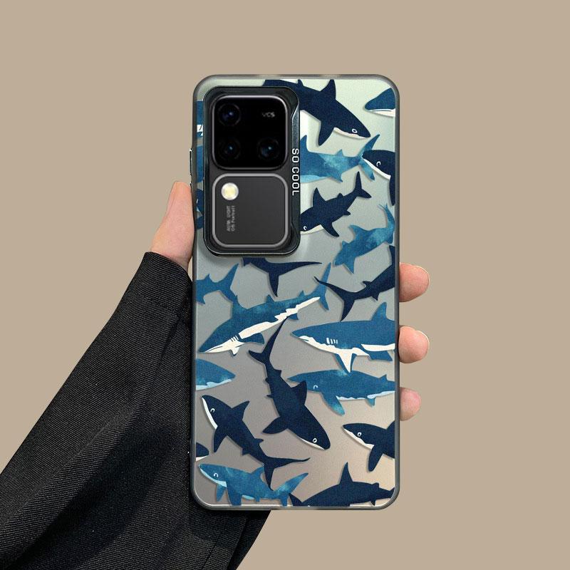 

For Samsung Galaxy S25 S22 Ultra Plus S21 FE S24 S23 Ultra Plus FE Laser Phone Case Ocean Shark In Groups Shockproof Cover Funda Samsung S22