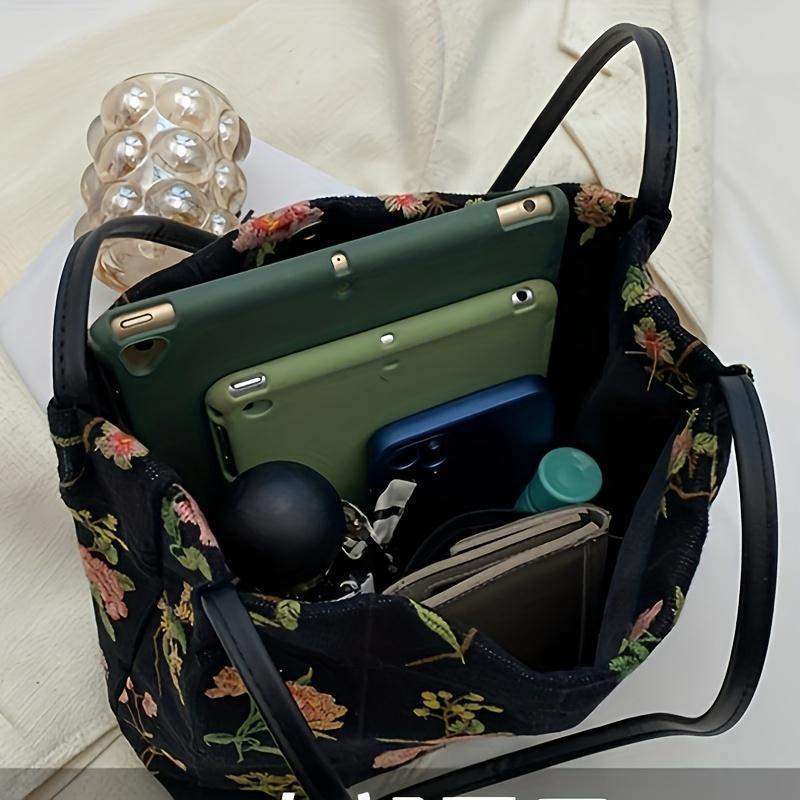 Timeless Embroidered Flower Shoulder Bag - Fashionable Bucket Style for Women - Stylish Aesthetic Tote with Handcrafted Embroidery