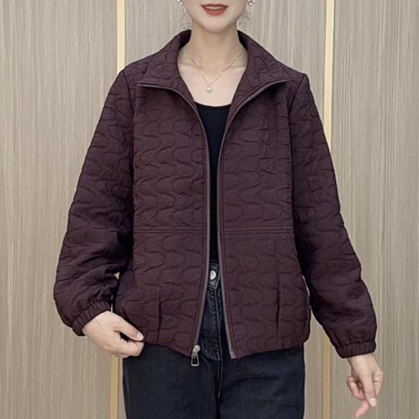 

2026 Mother s Day Stylish Zipper Stand Collar Long Sleeve Elegant Versatile Mom s Jacket 3XL (approx. 60-65 kg) фиолетовый