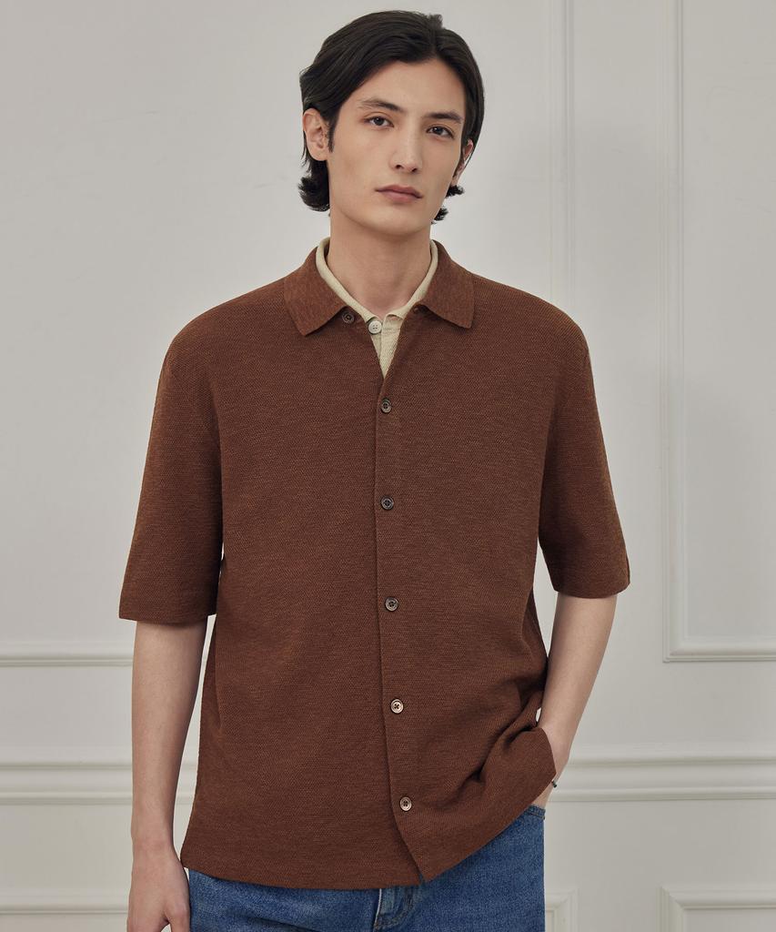 Theknitcompany Abyss Linen Polo Cardigan - Carafe Brown