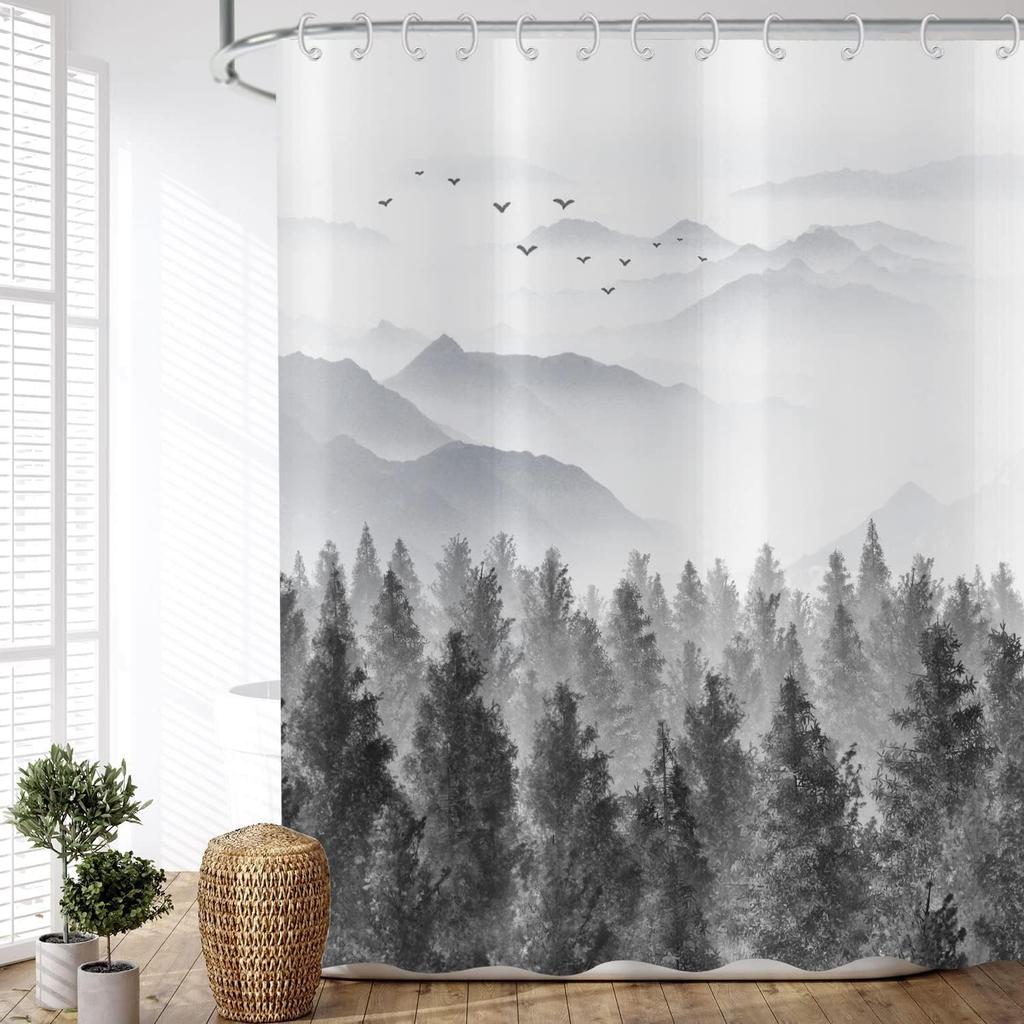 Bohemian Style Abstract Modern Floral Rose Face Shower Curtain 180X 180Cm Waterproof Shower Curtain With 12 Hooks