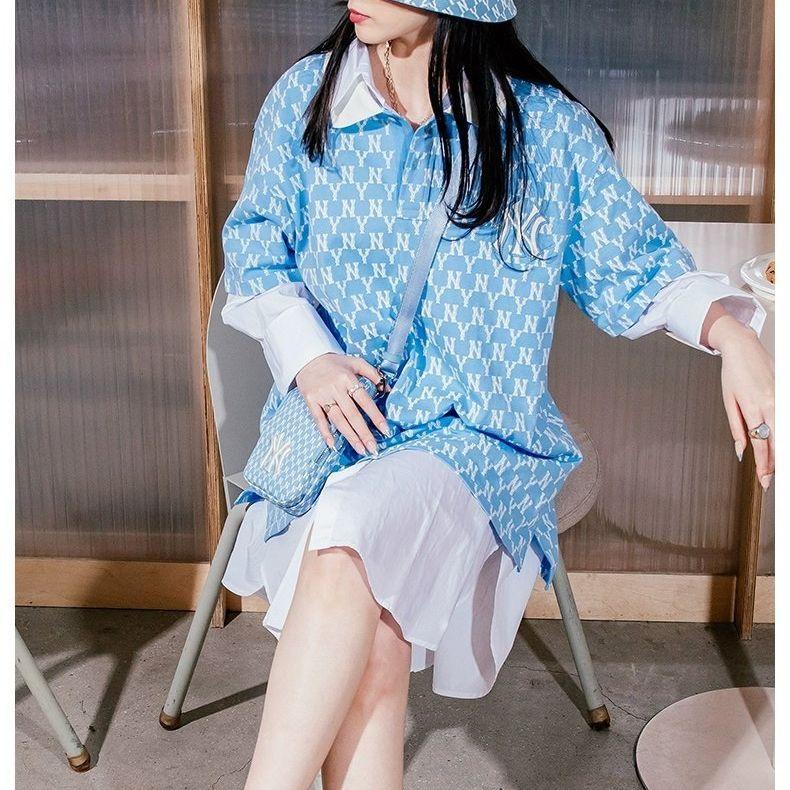 New MLB Mlb Old Flower Polo Shirt Women's Sky Blue 31TSQM131-50S