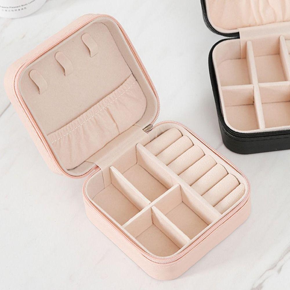 Portable Design Portable Jewelry Box Button Leather Leather Storage Box Earrings Storage