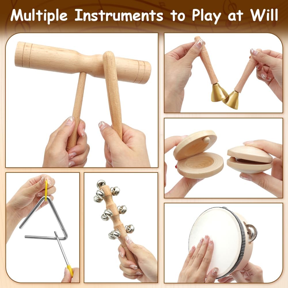Children Musical Instrument Toys Montessori Natural Wooden Drum Harmonica Orff Instrument Kindergarten Music Play Learning Toys