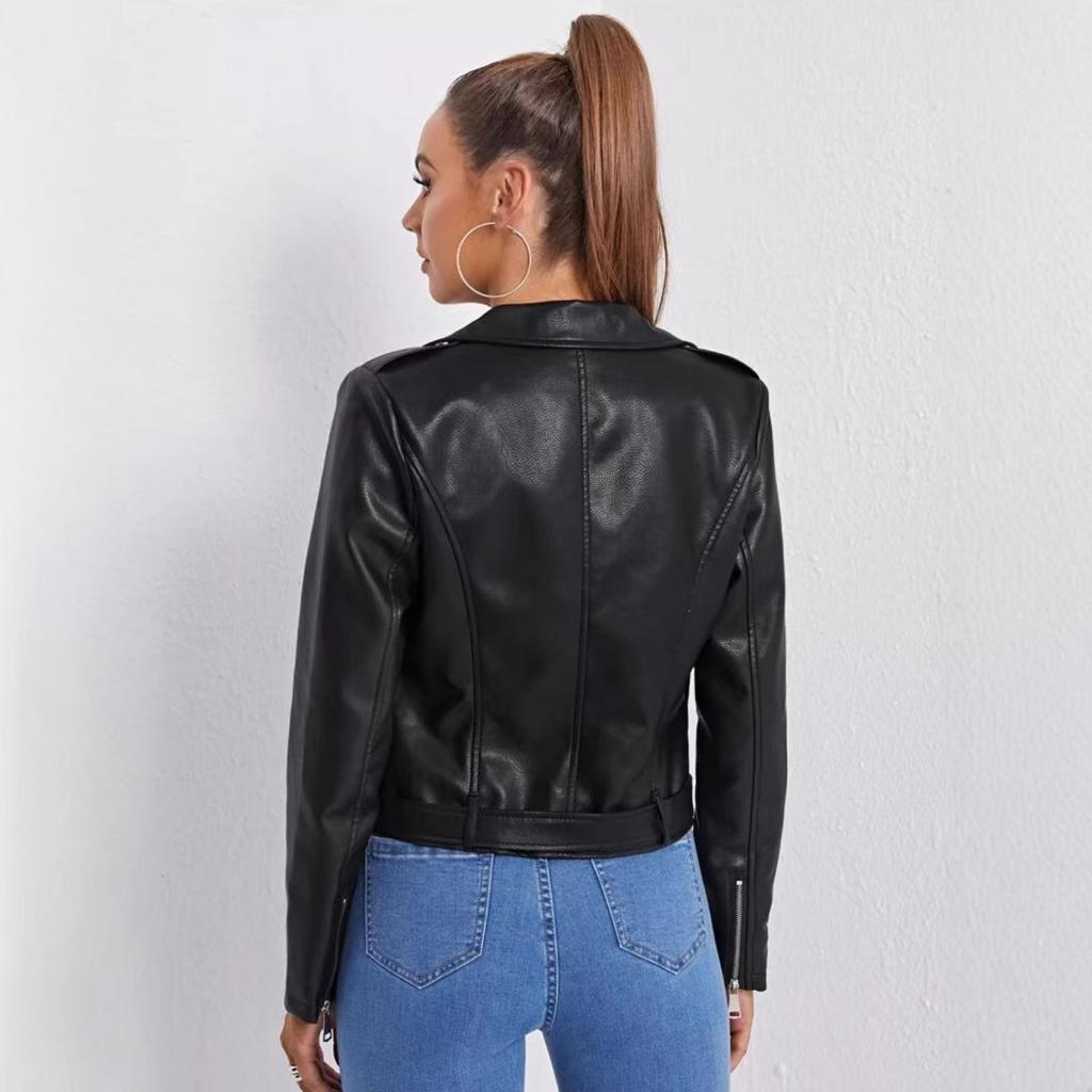European and American oblique placket black slim-fitting imitation leather locomotive jacket jacket short leather locomotive jacket