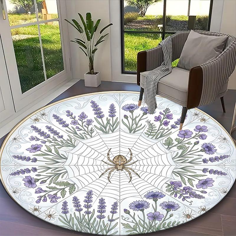 1pc Office Carpet, Dark Widow Ornate Spider Visions Chair Rug, Living Room Printed Round Rug, Home Chair Floor Mat
