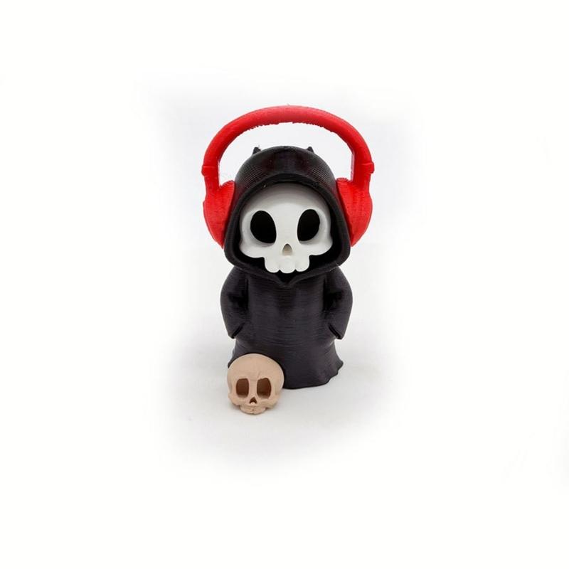 Small Table Decorative Figure with Hooded Skull Character, Collector Shelf Piece for Desk Display and Themed Styling