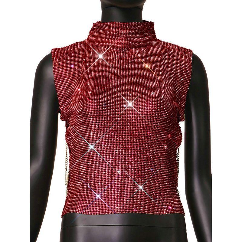 Amazon Cross-Border New Product Metal Vest Full of Rhinestones High-Neck Top Christmas Hot Girl Party Rhinestone Vest Top