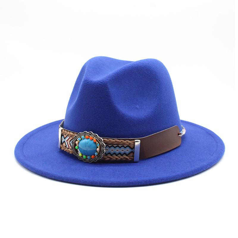 Ethnic Style Flat-Brimmed Big-Eave Hat Straight-Brimmed Jazz Hat Woolen Top Hat