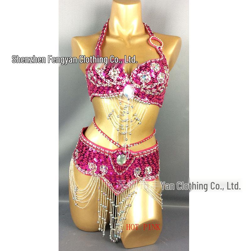 Belly Dance Sequin Bra & Waist Chain Set - Women's Stage Performance Costume