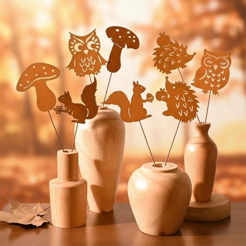 8Pcs Metal Animal for Outside Decorative Garden Stakes Animal Decoration Plant Stakes Metal Art Outside Yard Art