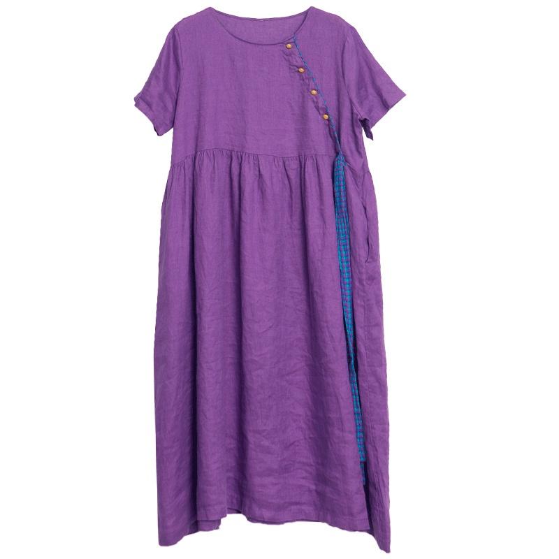 Estate nuove donne moda manica corta o-collo di mezza età in cotone e lino abito ampio abito casual abiti femminili