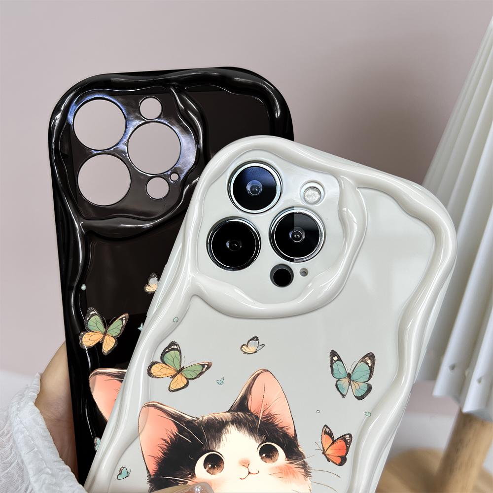 Cartoon Pattern Cream Texture Casing Wavy Edge Soft Silicone Cover Phone Case for IPhone Samsung Huawei Honor Xiaomi Redmi Infinix Tecno