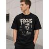 Men's Black Graphic Tee with Focus Statue Print, Relaxed Fit Short Sleeve Crew Neck Soft Cotton Casual Streetwear for Daily Wear