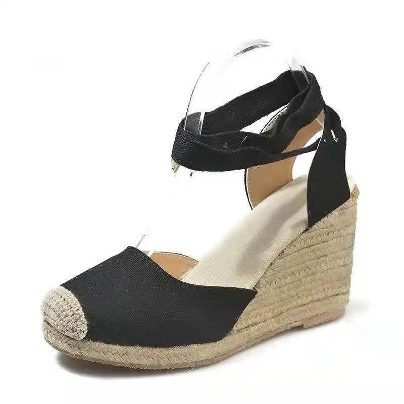

Fashion Ankle Strap Women Sandals Comfortable Slippers Ladies Womens Casual Shoes Breathable Flax Hemp Canvas 35 чёрный