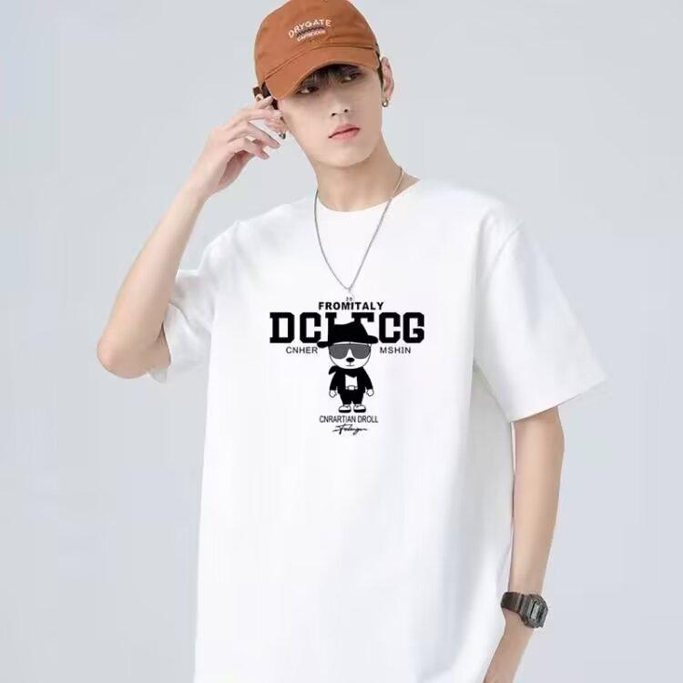 

Летние модели, свободная футболка с короткими рукавами, мужские модные топы, повседневная футболка с круглым вырезом, мультяшный принт 5XL белый