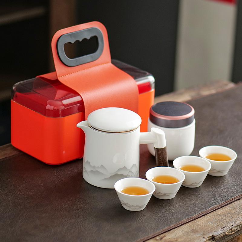 Travel Kung Fu Tea Set Outdoor Portable One Pot Four Cups Office Household Tea Ware Company Anniversary Event Gifts