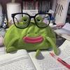 Yousheng Pencil Bag Frog Wearing Glasses Design Plush Cloth Pencil Pouch Large Zipper Opening Stationery Organizer