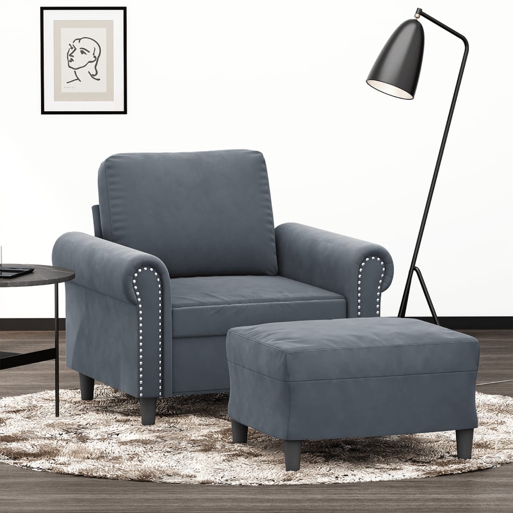 Vidaxl Armchair with Footrest, Dark Gray, 60 Cm, Upholstered In Velvet