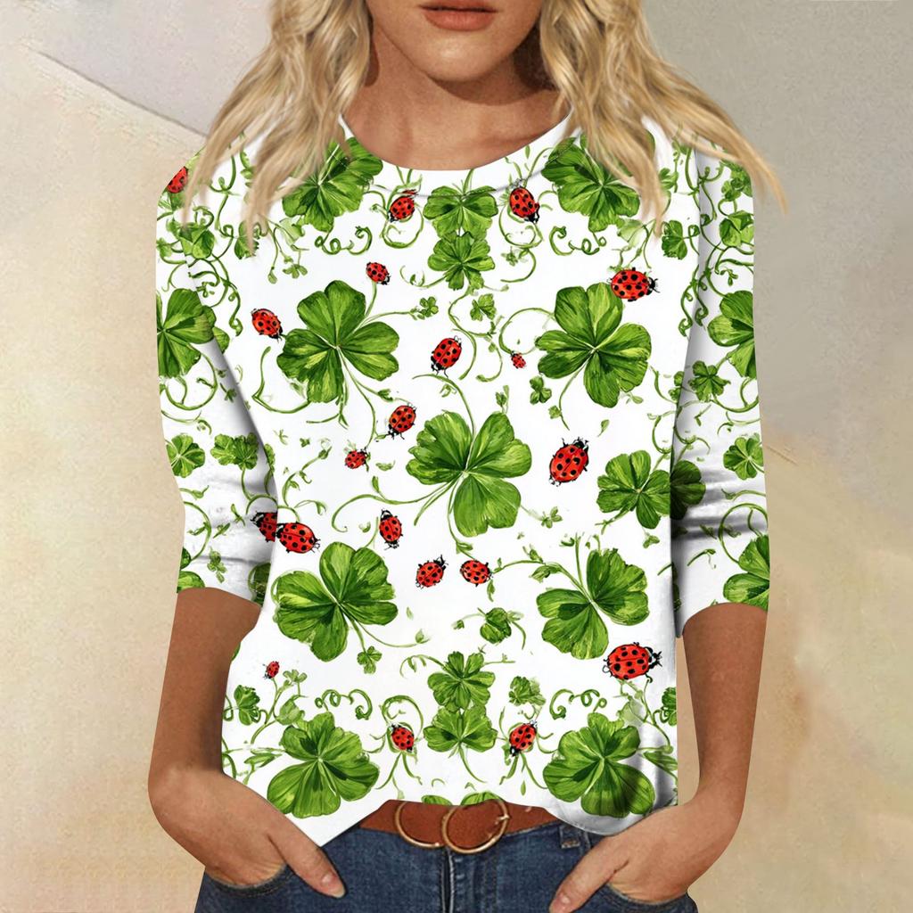 Dámský módní ležérní svetr s kulatým výstřihem a tříčtvrtečním rukávem s potiskem Saint Pao