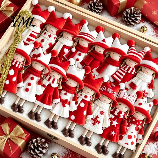 Holiday Home Decor Red And White Doll Hanging Pendants for Christmas Tree, Decorative Wooden Girls Tree Ornaments Ornament, Seasonal Office Classroom