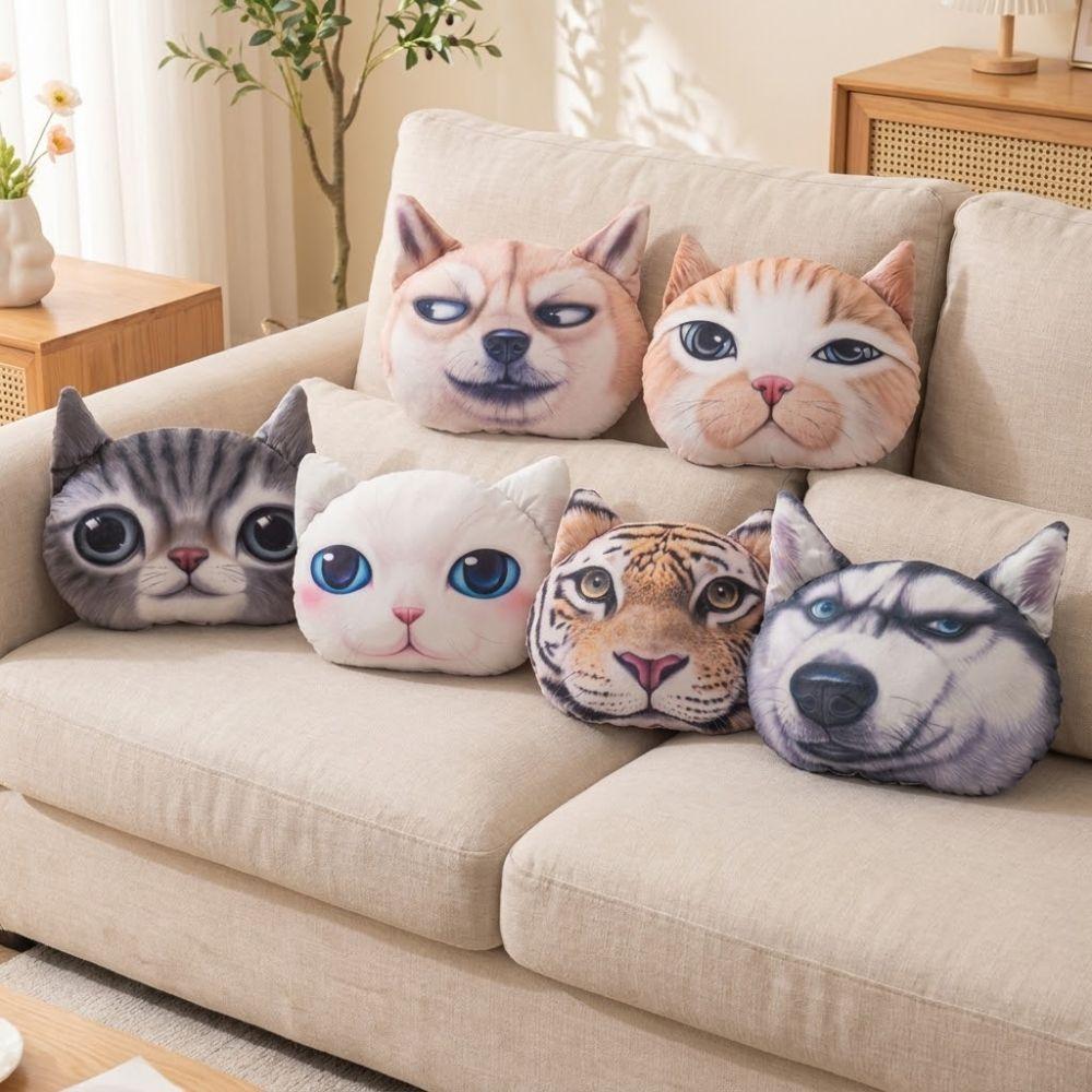 3D 40CM Cat Dog Head Pillow Cushion Realistic Car Seat Cushion  Multipurpose