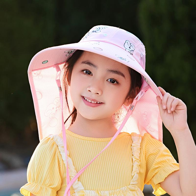 Children's Sun Hat Summer Cartoon Cute Boys and Girls Outdoor Sun Protection Sun Hat Big Brim Shawl Bucket Hat