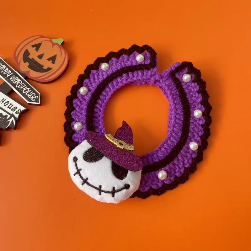 

Halloween Pet Handmade Crochet Scarf, Dog Ghost Party, Funny Collar Accessories S