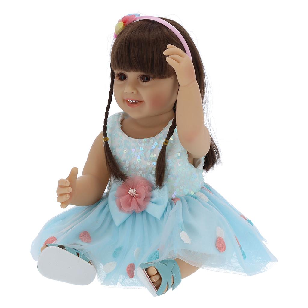 55cm Reborn Mädchenpuppe Modischer blauer Rock Lebensechte Kleinkindpuppe Kinderspielzeug Geschenk
