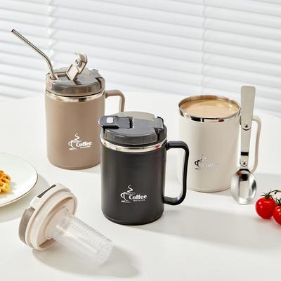 304 Edelstahl Doppelwandig Isoliert Kaffeebecher Tumbler Mit Löffel&Teesieb Wiederverwendbar Thermobecher Für Kaltes Und Heißes Wasser