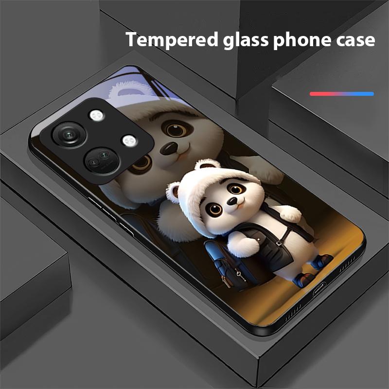 Cute Little Panda For OnePlus Nord 3 5 6T 7 Pro 8 12 10T Reno8 Lite 5G 10R Nord N30 Hard Shell Tempered Glass Phone Case Black