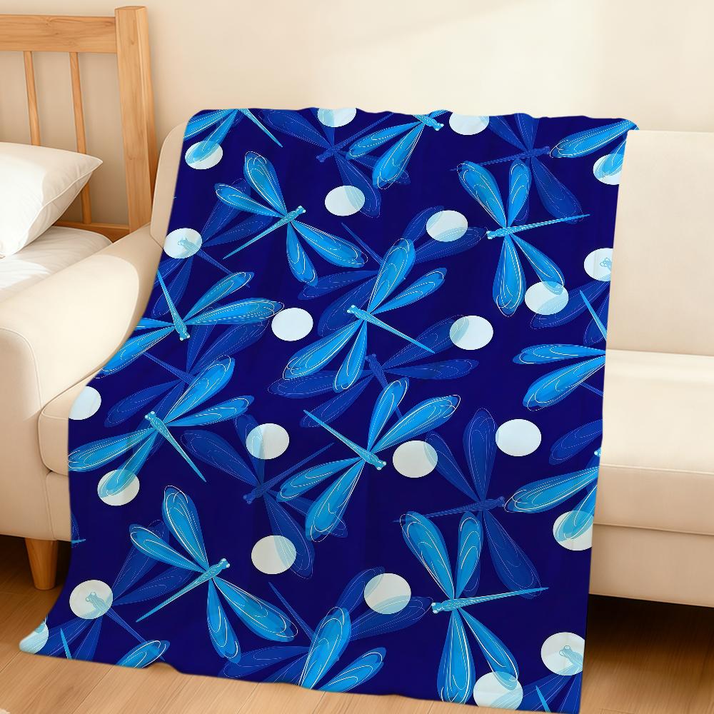 Fashion Print Dragonfly Pattern Blue Flannel Soft Warm Plush Blanket Sofa Living Room Pet Hogar Bedroom Gift Home Car Portable