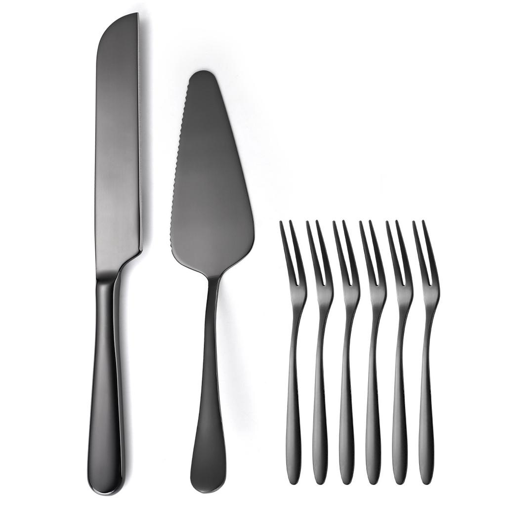 Pizza Bread Cake Knife Fruit Fork Set of 8 Pieces Stainless Steel Dessert Tableware Set for Household Kitchen YSH