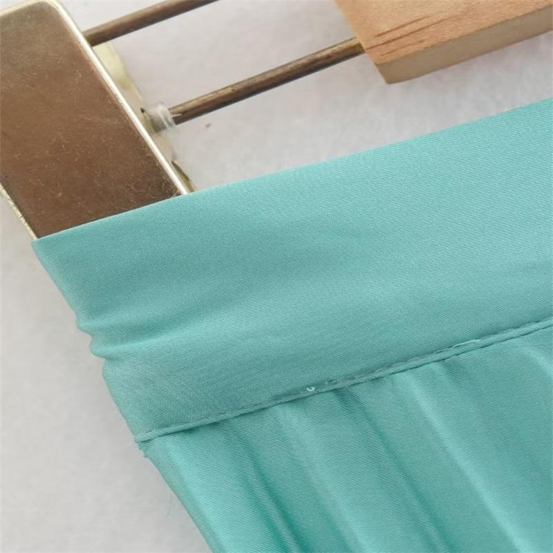 Women Fashion Solid Color Pleated Satin Midi Skirt Vintage High Waist Zipper Loose Female Skirts Streetwear